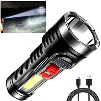 tactical flashlight 3 modes lighting waterproof torch cob led usb rechargeable flashlamp camping lantern zoomable flash light