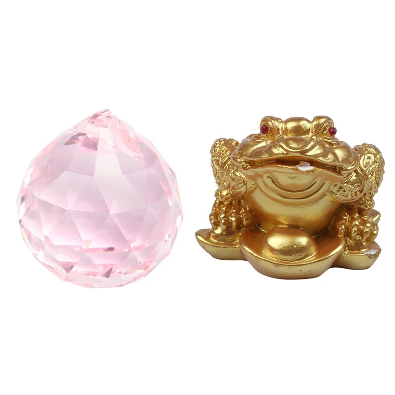 

1 шт. 30 мм винтажный хрустальный розовый фэн-шуй шар и 1 шт. китайский фэн-шуй деньги на удачу богатство лягушка жаба украшение