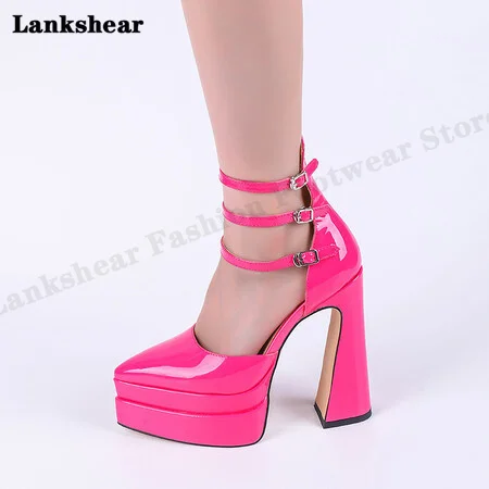Belt Buckle Hollow Platform Super High Heel Sandals Four Seasons Single Shoes Ladies Slingback Sandals Sexy Party Shoes