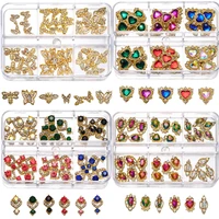 1 box luxury shiny gold butterfly nail charm metal alloy 3d hearts diamond nail jewelry rhinestones diy zircon gems decorations