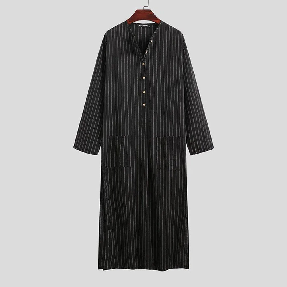 Islamic Middle East Arabic Stripes Casual Loose Muslim Robe for Men Abaya Turkish Clothes Men Clothing 2022 Fashion