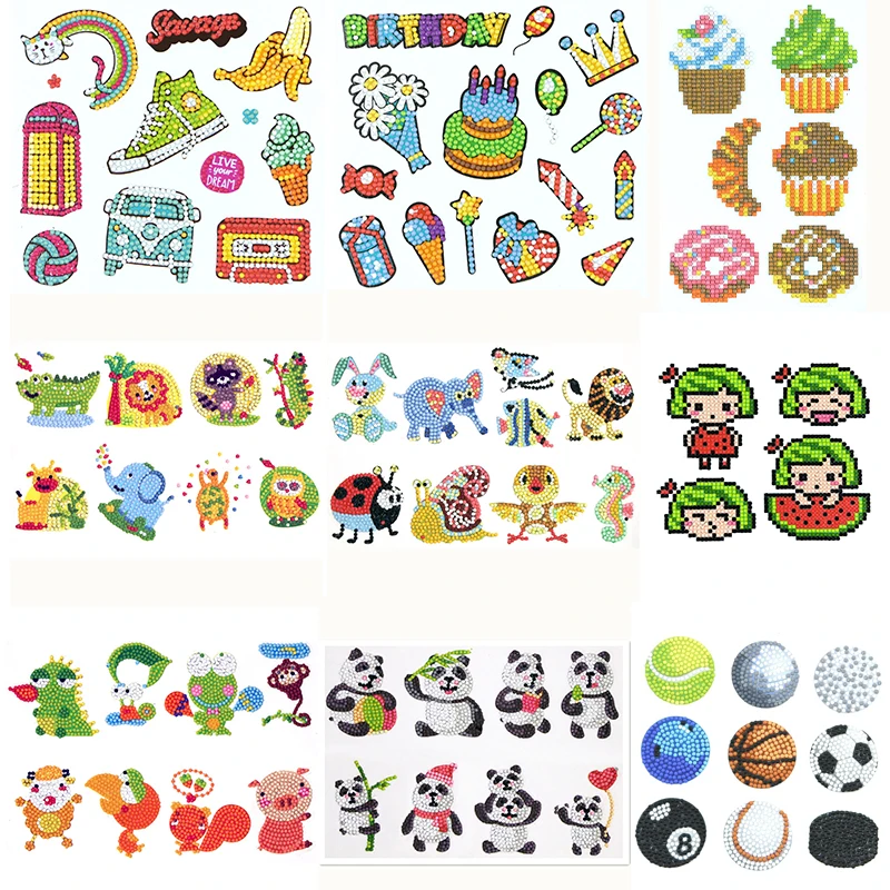 

5D DIY Diamond Painting Kit Cute Cartoon Animal Panda Cake Basketball Diamond Stickers Paint by Numbers Art Craft For Kids