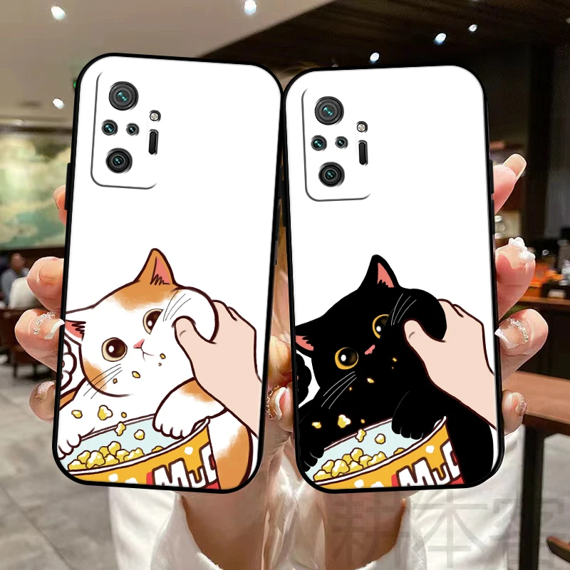 

Cartoon Cute Cat Phone Case For Xiaomi Redmi Note 9T 9S 9 Pro Max 10 10X 10 Pro 10T 10S 5G Funda Silicone Cover Liquid Silicon