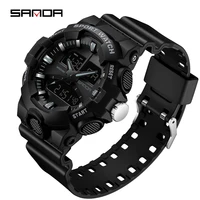 sanda men digital watch shock resistant sports watch military dual display quartz wristwatch waterproof clock watches for man