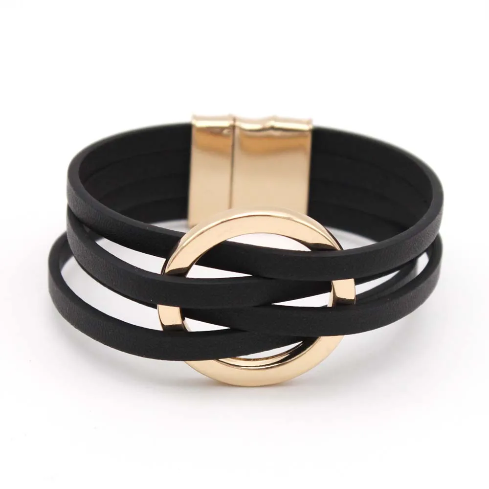 Leather Bracelets For Women 2022 Fashion Bracelets & Bangles Elegant Multilayer Wide Wrap Bracelet Female Jewelry Gift