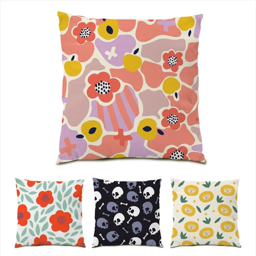 

Flower Leaves Pattern Pillow Covers Decorative Cushion Velvet Ornamental Pillows for Living Room Polyester Linen Home Sofa E0262