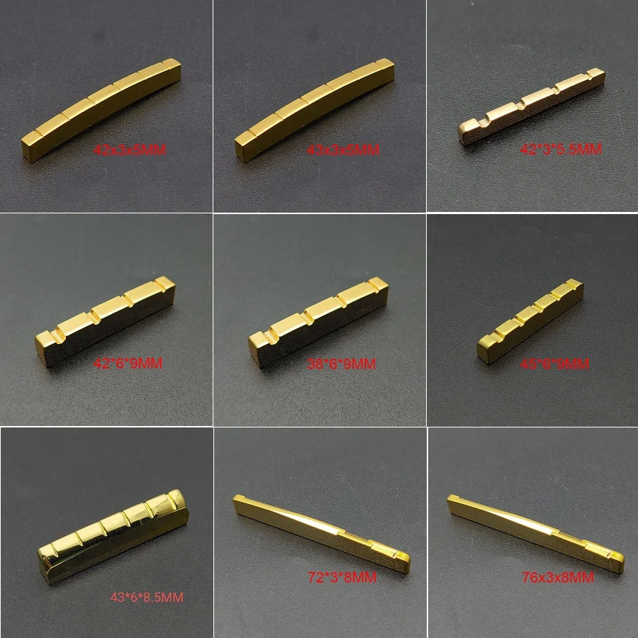 4/5/6 String Brass Nut and Saddle String Multi Size Brass Gold Plated for Electric Guitar, Acoustic Guitar, Bass Guitar Parts