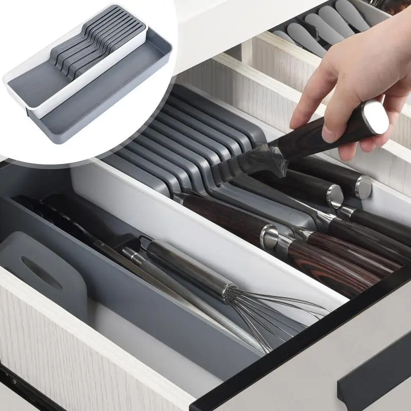 

Cutlery Storage Box Plastic Knife Block Holder Drawer Knives Fork Spoons Storage Rack Knife Stand Cabinet Tray Kitchen Organizer