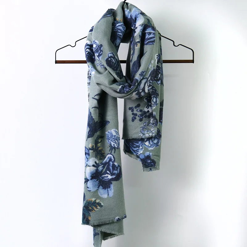 Шарф осень-зима шаль с принтом роз тренд Новинка женский теплый ветрозащитный
