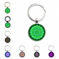 punk style fashion 25mm pendant glass 3 color cabochon mandala pattern keychain men and women gift jewelry