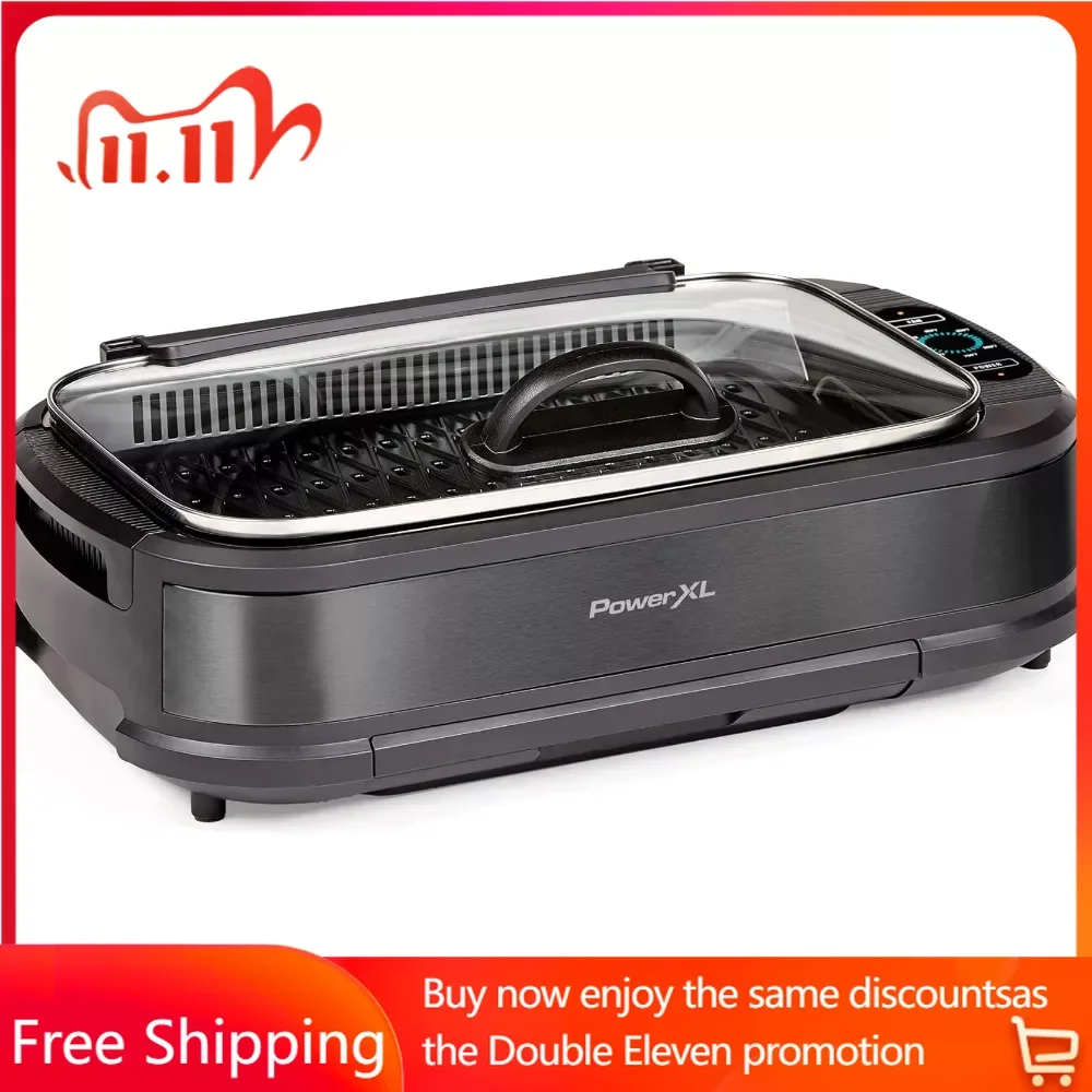 

Бездымный Электрический съемный гриль для помещений и гриль, антипригарные кухонные поверхности, стеклянная крышка, 1500 Вт, барбекю-машина, черный цвет