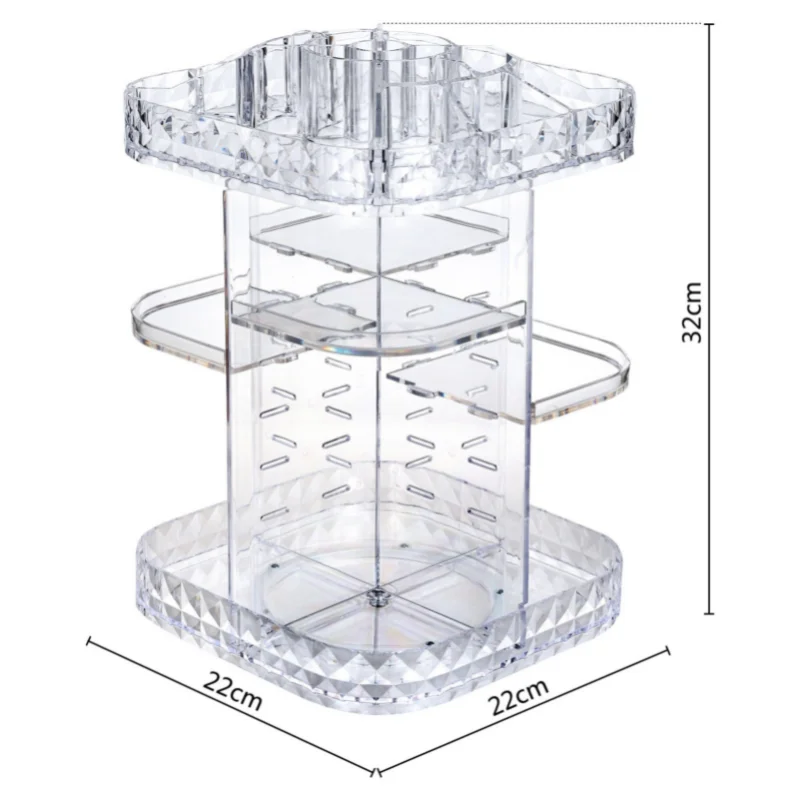Acrylic Jewelry Storage Box Square Transparent Diamond Pattern Rotary Table Top Arrangement Large Capacity Storage Box