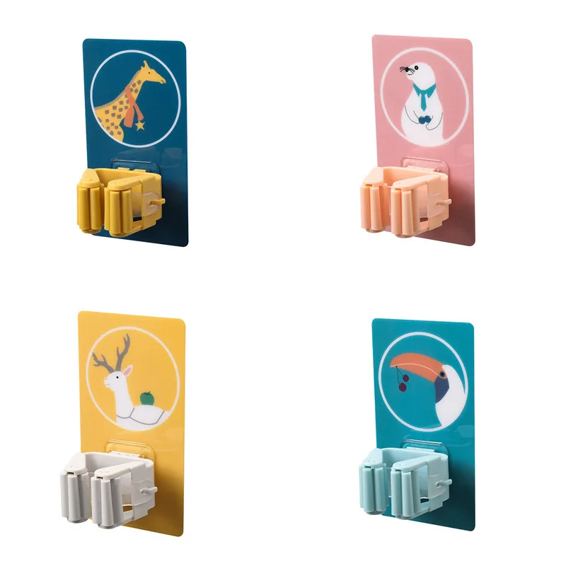 

Traceless Mop Clamp Hook, Perforation-free Wall Hanging Household Items Cartoon Animal Shelf Toilet Supplies