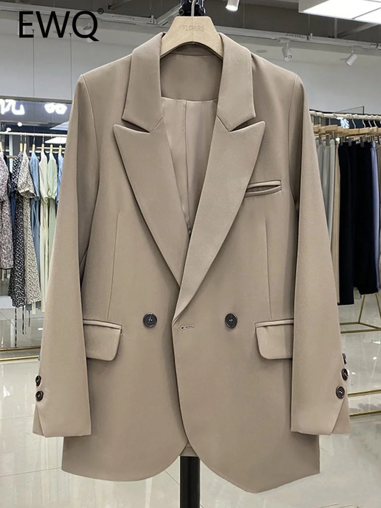 

EWQ Sweet Style Women Blazer Double-breasted Notched Long-sleeve Solid Color Slim Suit Jacket Autumn Autumn 2023 New 27SN1449