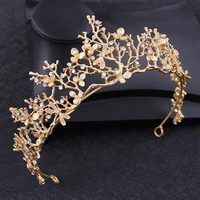 classic wedding headdress headband asian gold branches and leaves inlaid rhinestone bridal crown wedding holiday accessories