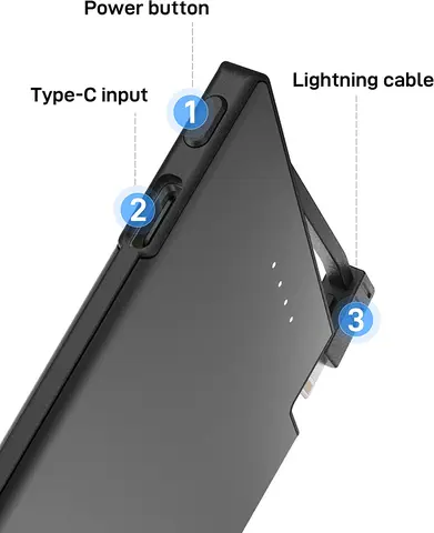 Тонкий портативный внешний аккумулятор TNTOR емкостью 3500 мАч со встроенным зарядным кабелем для iPhone 16, Samsung Xiaomi — быстрая зарядка