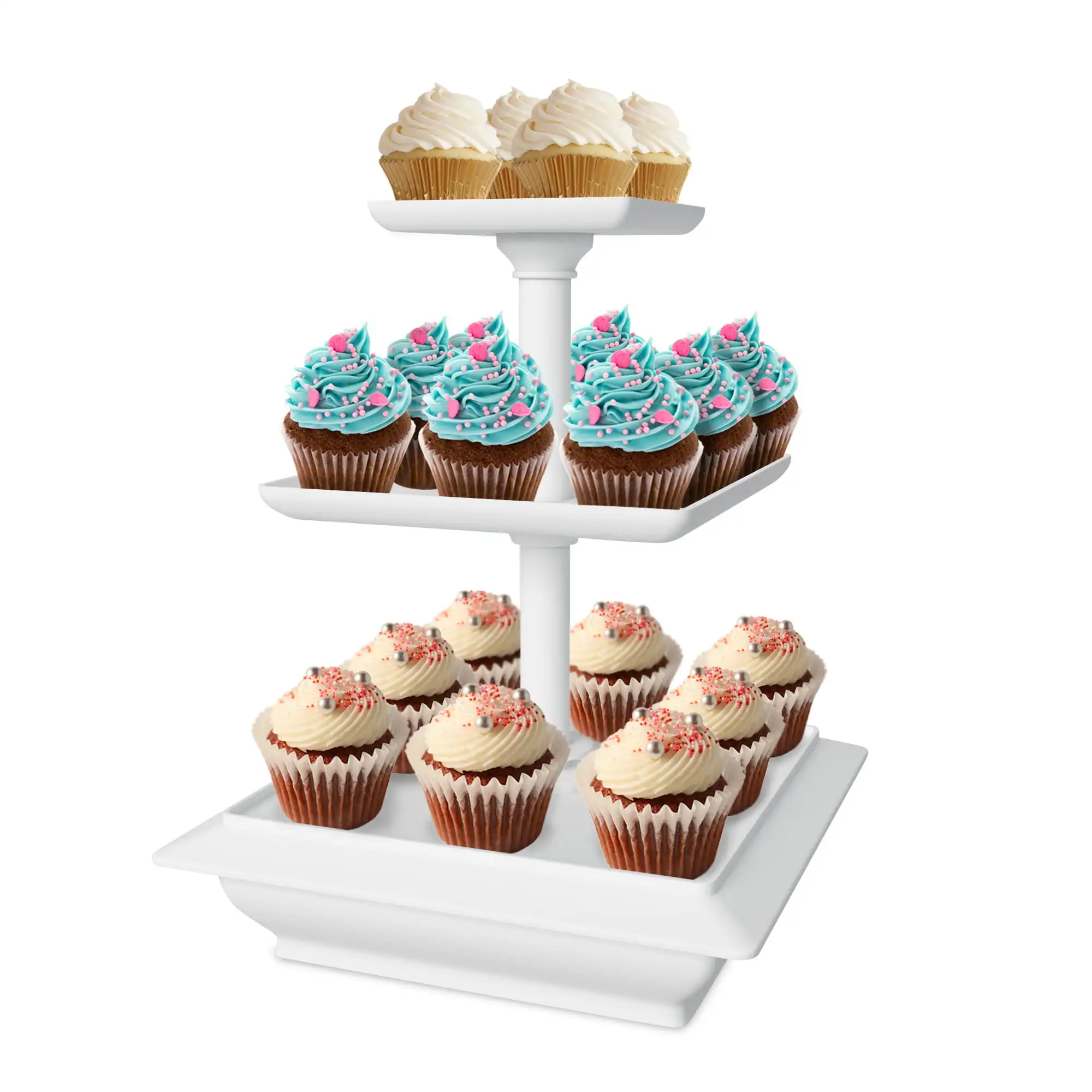 

8 in x 8 in Plastic 3-Tier Birthday Tiered Dessert Stand, White