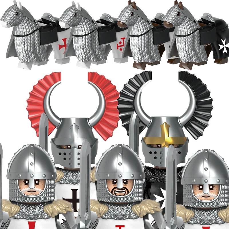 

MOC Medieval Teuton Knight Figures Building Blocks Military Ancient Egypt Soldier Castle Army Guard Infantry Weapons Bricks Toys