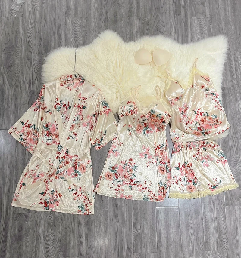 4 шт. шелковые атласные ночные рубашки на тонких бретельках