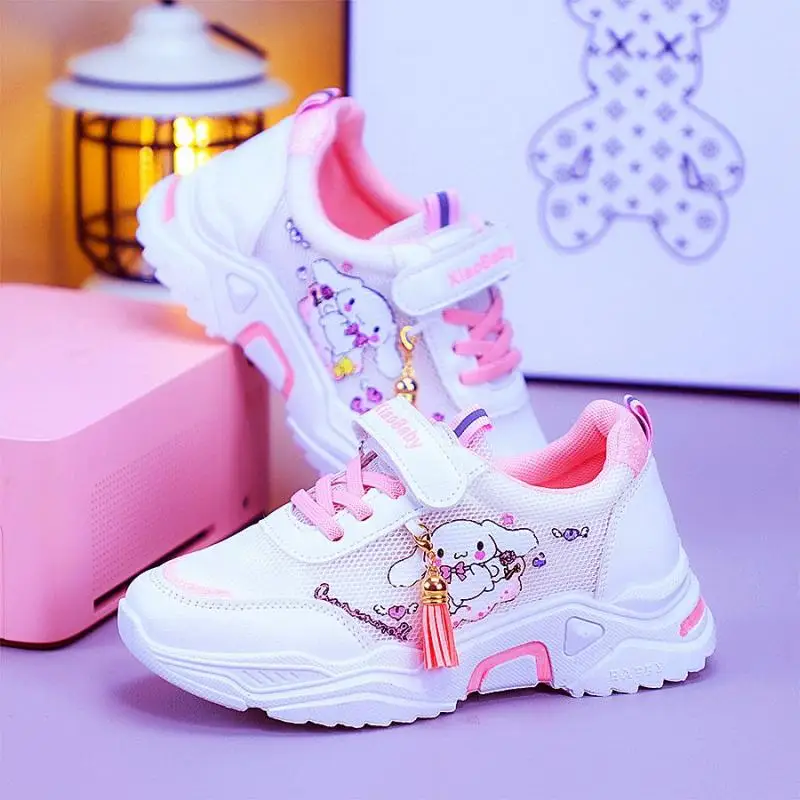 

Sanrio Children's Sports Shoes Kawaii Cinnamoroll New Spring/summer Mesh Breathable Non Slip Princess Pendant Mesh Shoes