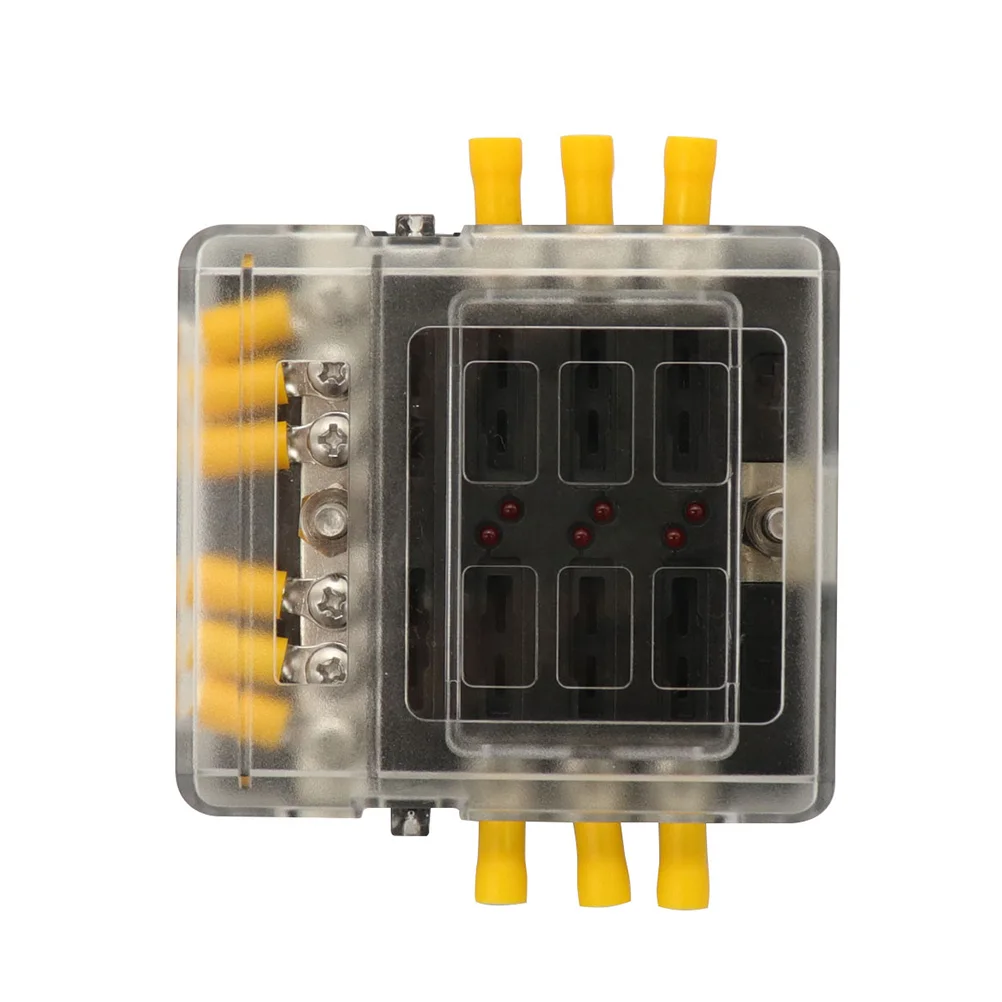 

6 Ways Fuse Box Holder with LED Warning Indicator with Fuse for Car Boat Marine