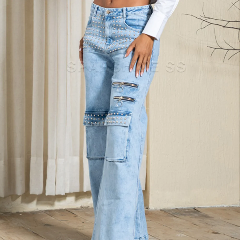 Женские джинсы со средней талией мешковатые модные прямые брюки Y2k джинсовые