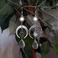 sun earrings moon earrings for women girls vintage silver color earrings fashion party jewelry gifts crystal moon tassel earring