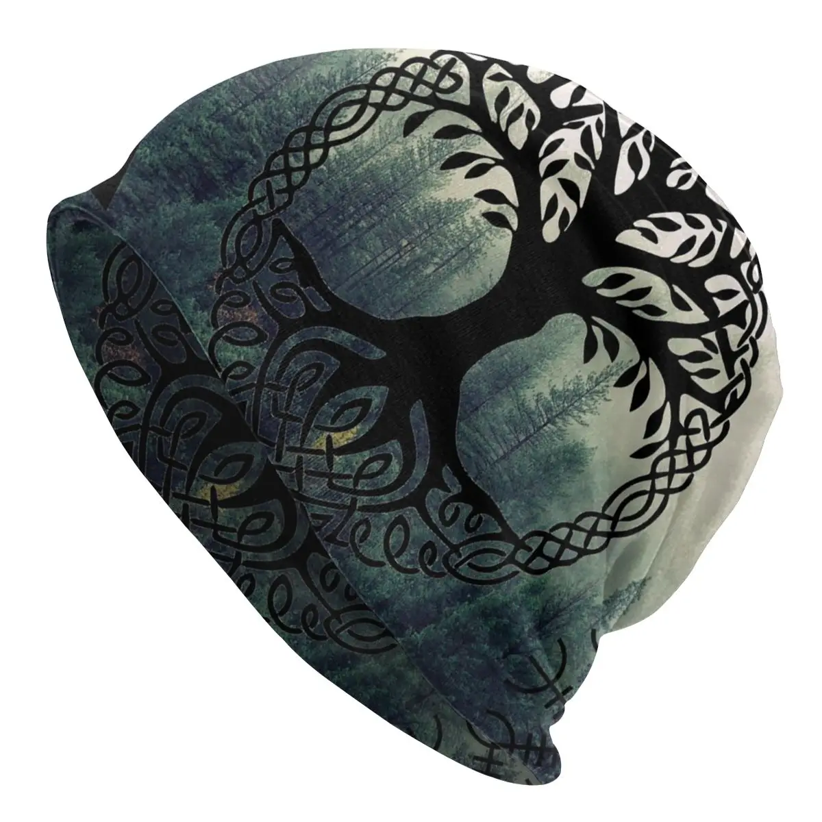 

Tree Of With Triquetra Bonnet Hats Knitted Hat Goth Street Vikings Ragnar Runes Skullies Beanies Hats Unisex Warm Dual-use Cap