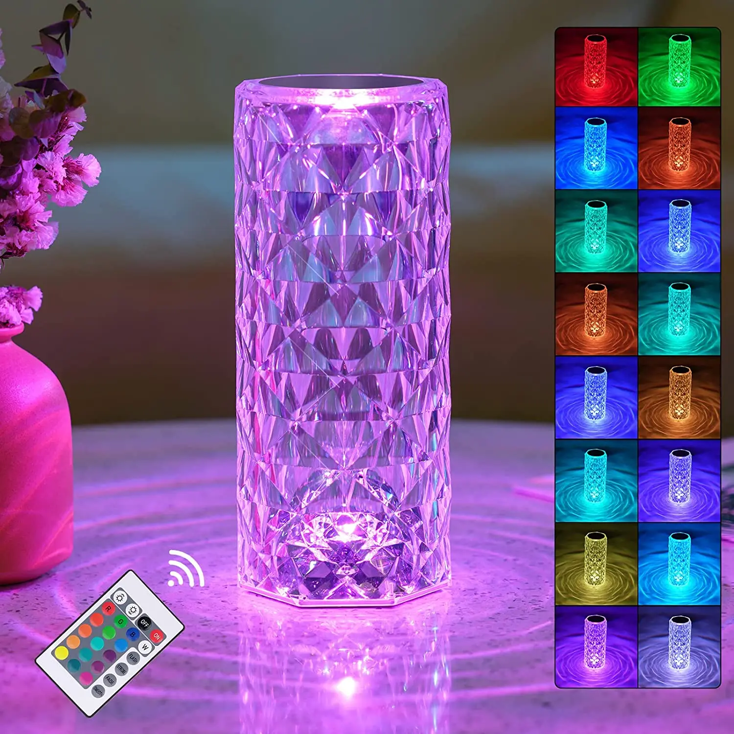 

LED Crystal Table Lamp Bedside Lamp Rose Romantic Touch Ambient Light Dimmable Bedside Night Light for Bedroom Living Room Decor