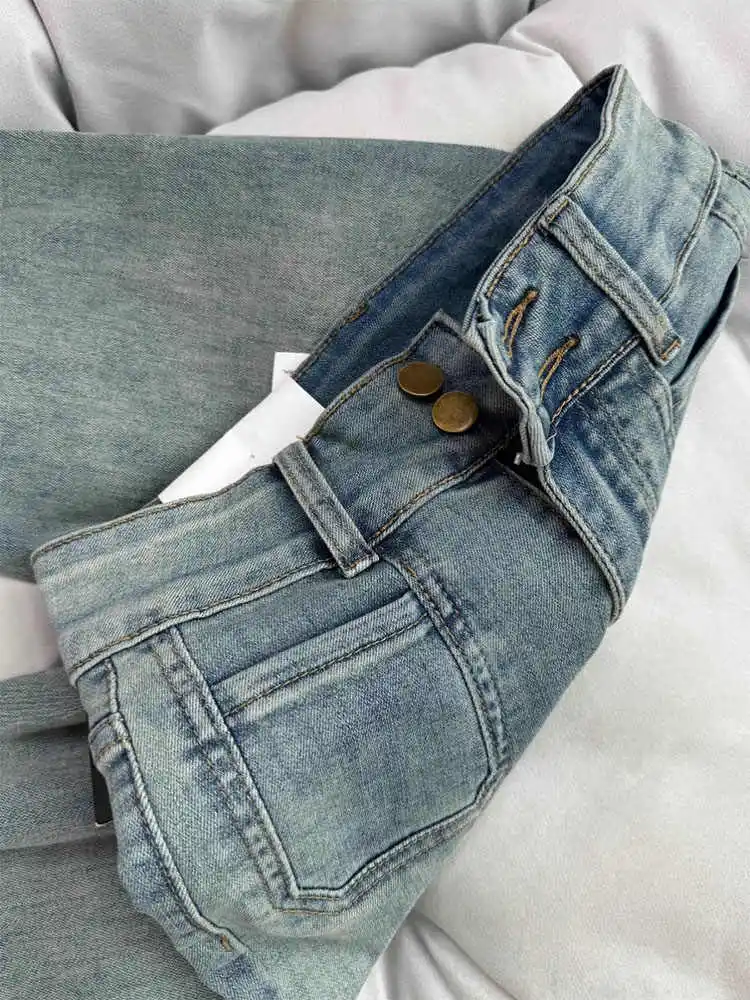 Женские синие расклешенные джинсы модные узкие брюки с высокой талией женские