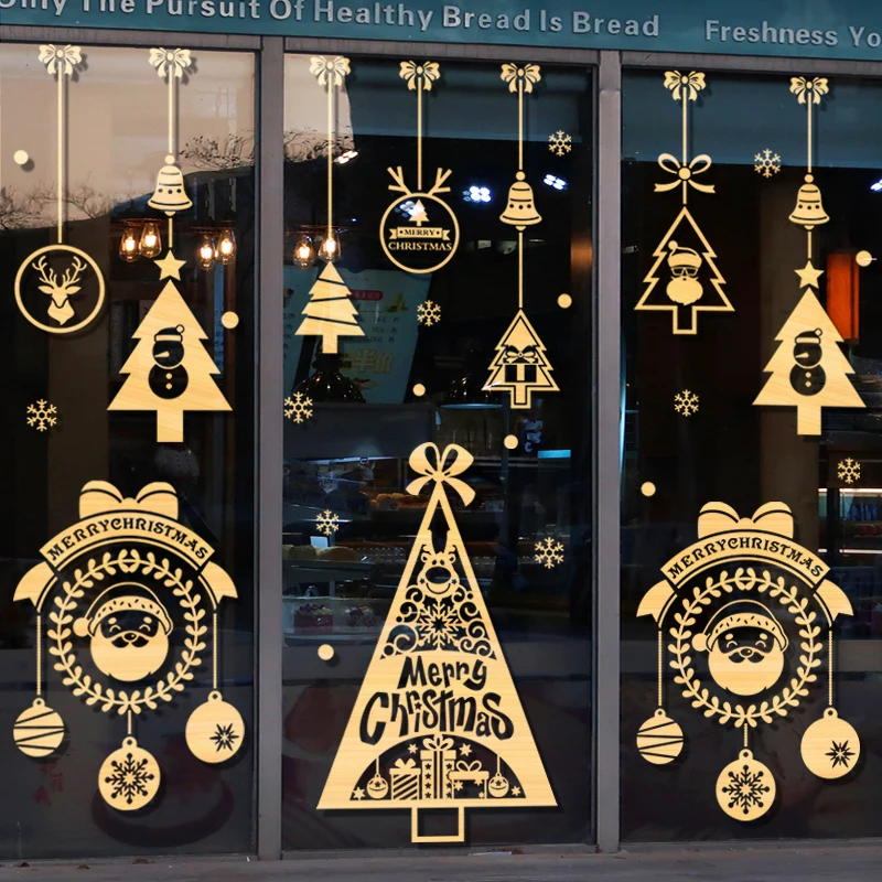 Рождественские окна статические наклейки цепляются съемный винил Санта-Клаус