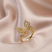 creative simple butterfly small zircon rings for women irregula couples fashion party jewelry adjustable wholesale making gift