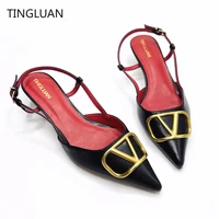 2022 luxry women brand sandal pointed toe real leather metal buckle 4cm 6cm 8cm 10cm thin heel wedding shoes 35 44 no box