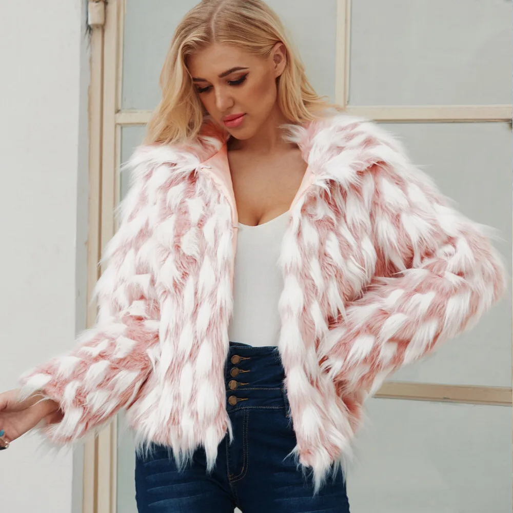 Women's Leather Fur Coat Fashion Polo Collar Top Faux Fur Coat Women's Faux Fur Coat