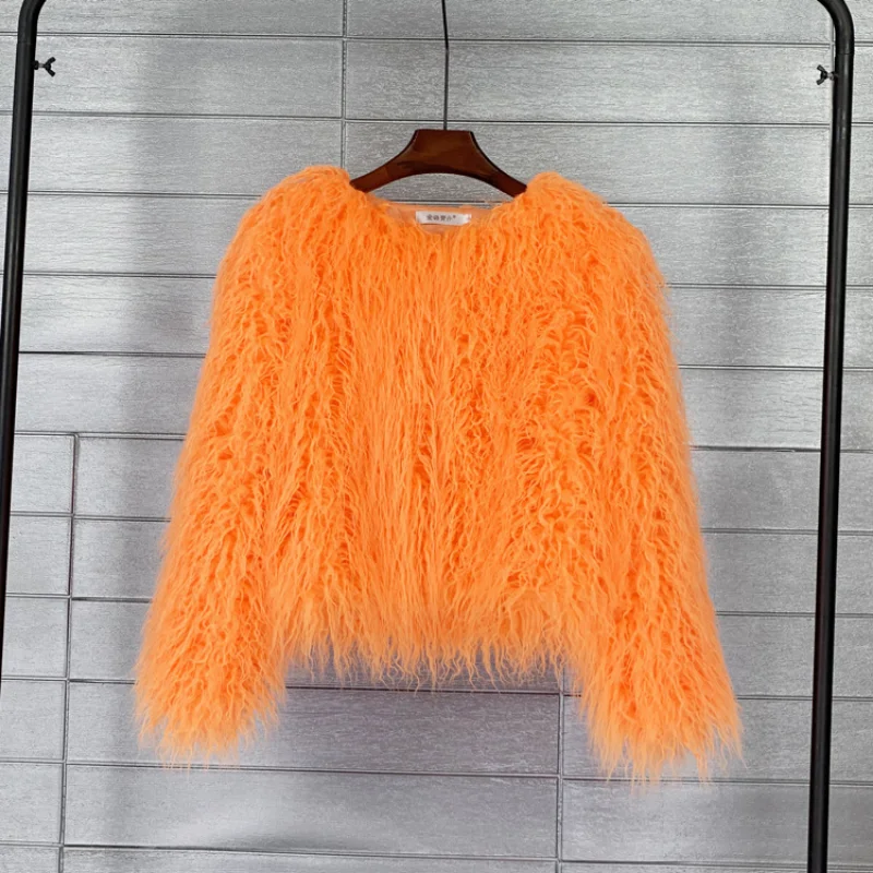 VOLALO Красочное теплое женское пальто из искусственного меха Свободное черное