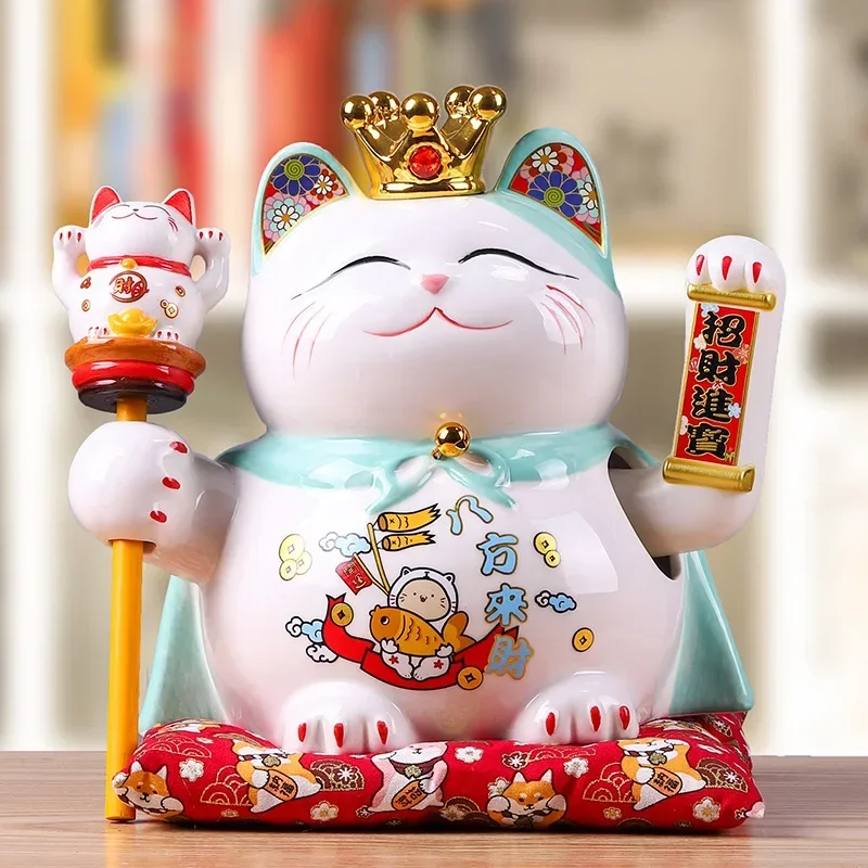 9 5-дюймовый керамический орнамент Beckoning Cat Maneki Neko украшение фэн-шуй качели Lucky Fortune