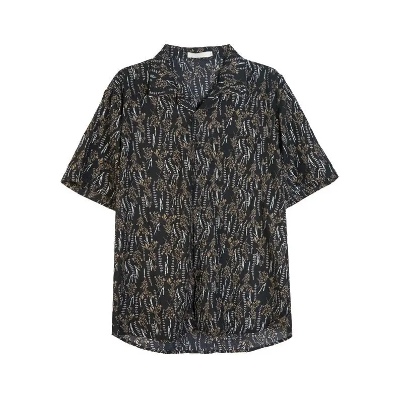 2022 Summer New British Vintage Printed Cuban Collar Men's Shirt Loose Casual Elegant Men's Clothing Short Sleeve Blouse