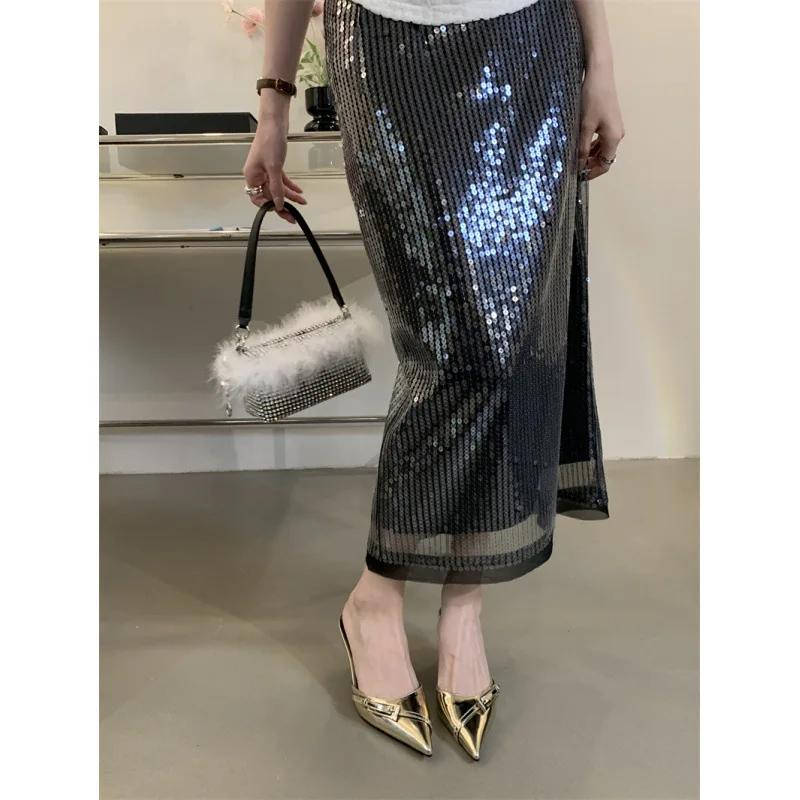 Женская обувь с острым носком на тонком каблуке. Женские шлепанцы. Роскошные Мюли