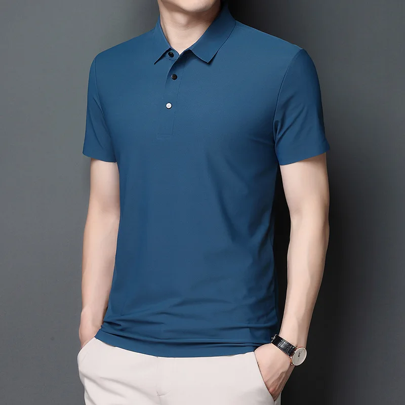 

Men Polo Shirts Classic Short Sleeve Tee Breathable Solid Color Ice Silk Loose Short Sleeve T-Shirt Men Golf T-Shirt Large Size