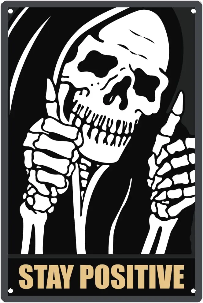 

Skull Tin Sign Gothic Room Decor Vintage Aesthetic Stay Positive Metal Signs Edgy Decoration For Home Kitchen Bedroom 8x12 Inch