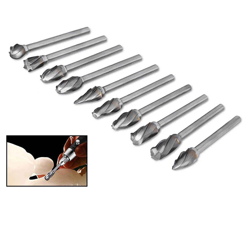 

10Pcs/Set 3mm Shank Milling Cutter 6mm Coarse Teeth Burr Tungsten Carbide Rotary File Reamer For Grinding Polishing Power Tools