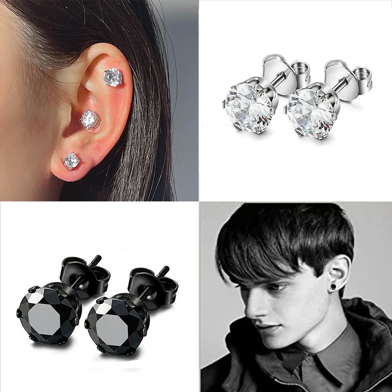 

2-8mm Stainless Steel Stud Earrings Unisex Crystal Zircon Earrings Fashion Hip Hop Party Jewelry Gift for Friends and Lovers