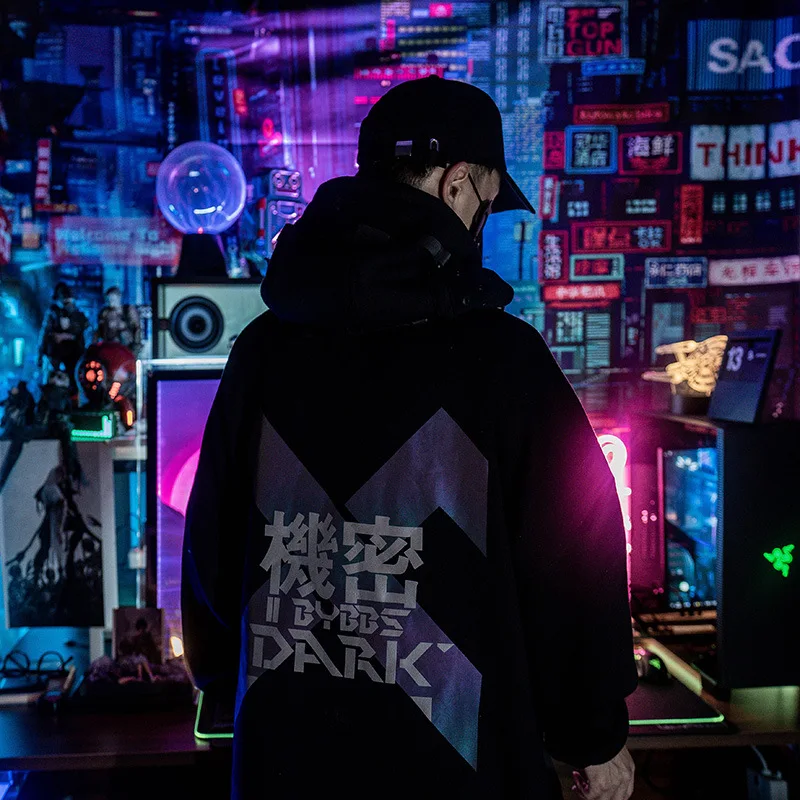 

Functional Hip Hop Astronaut Hoodies Sweatshirts Men Techwear Streetwear Hooded Couple Reflective Plush Autumn Winter Pullover