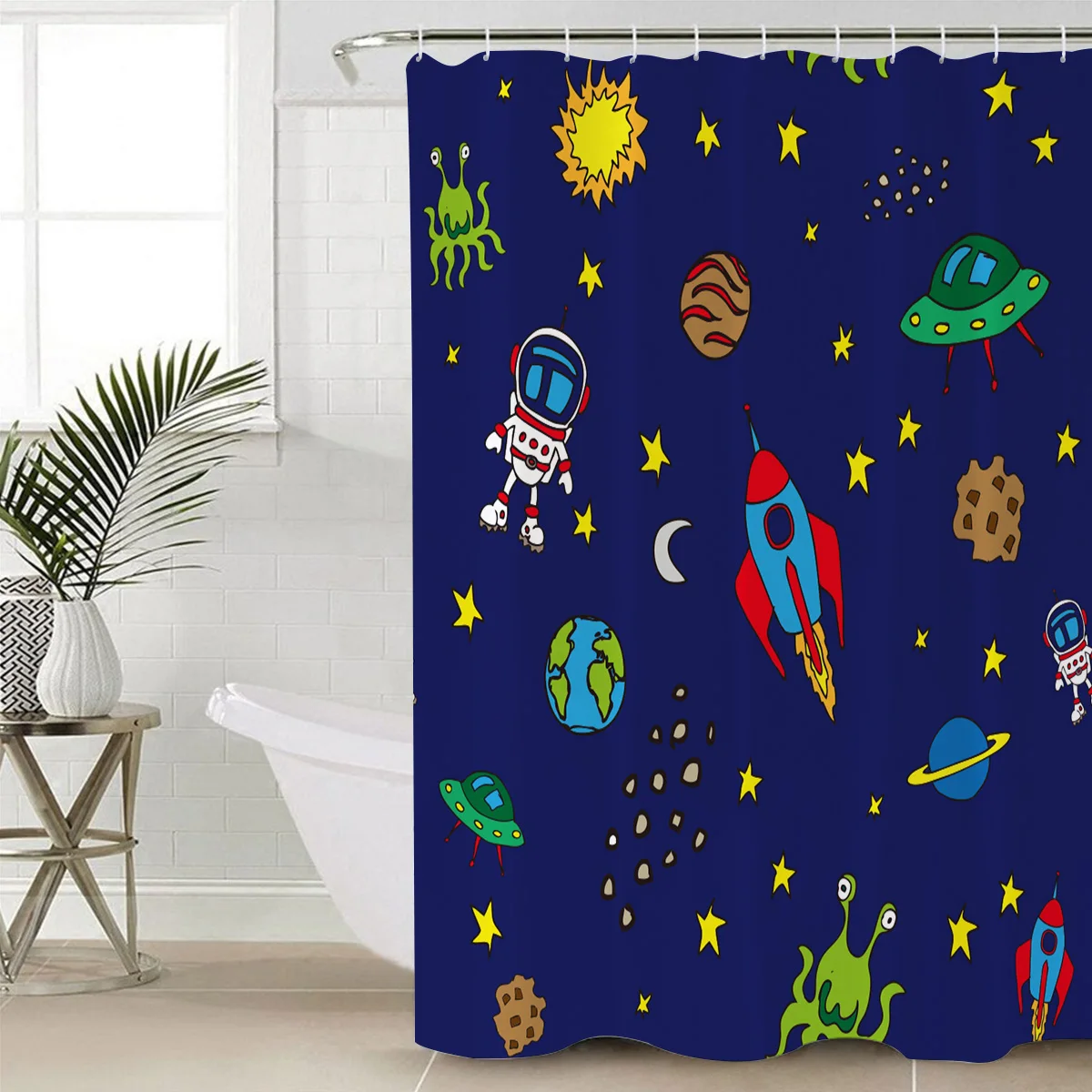 

Занавеска для душа, декоративная Водонепроницаемая штора из полиэстера, в стиле космической планета, луна, Современный домашний декор, s Акс...