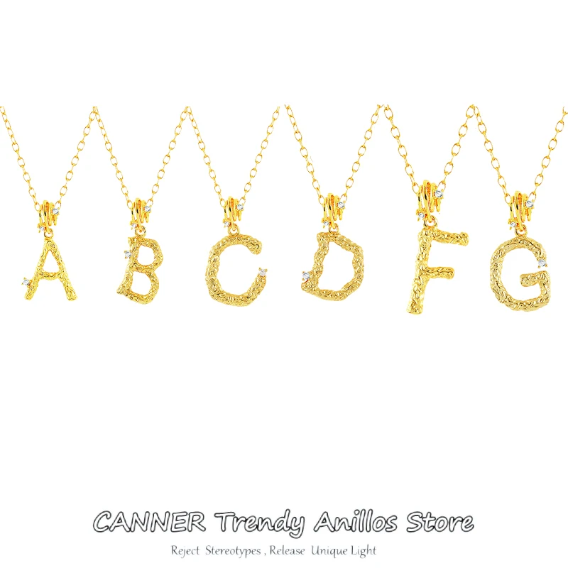 

CANNER 925 Sterling Silver Gold Chain Initial Charm collar Pendant French Retro Texture L-O-V-E Letter Zircon Necklace For Women