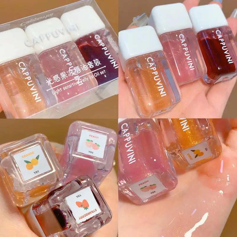 

Lip Care Glitter Lip Oil Lip Glaze Lipstick Lip Nourishing Liquid Lip Balm 3pcs Set Mirror Water Lip Gloss Cosmetics Isturizing
