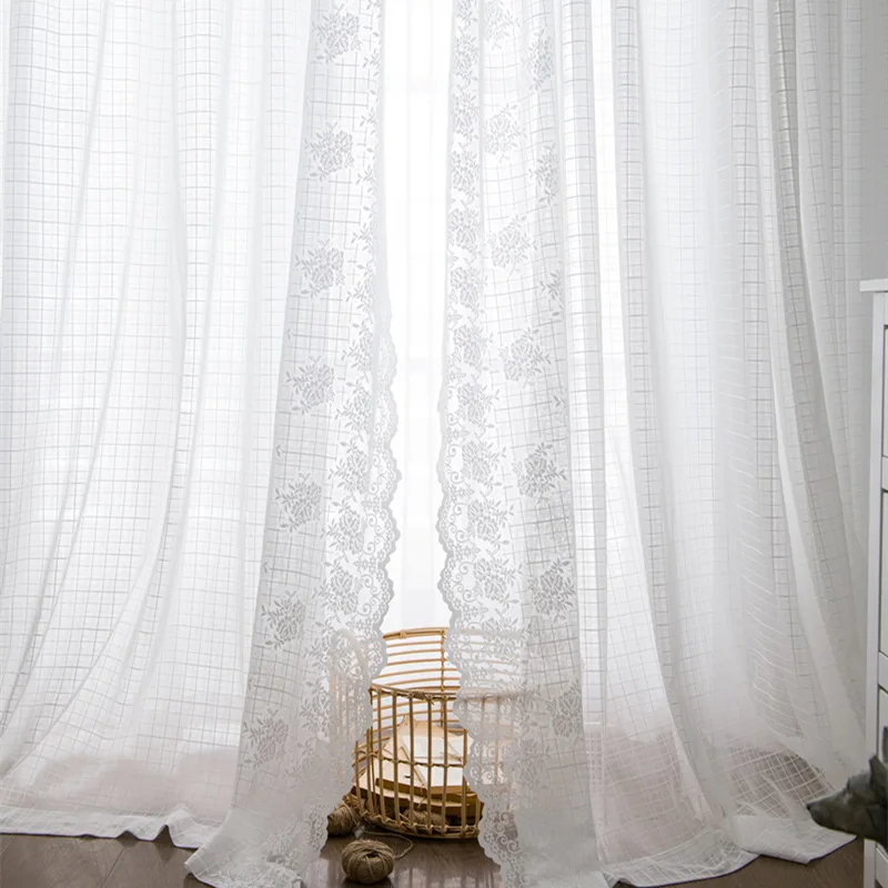 

White pastoral Nordic lace window screen living room bedroom study bay window balcony partition screen curtain curtain