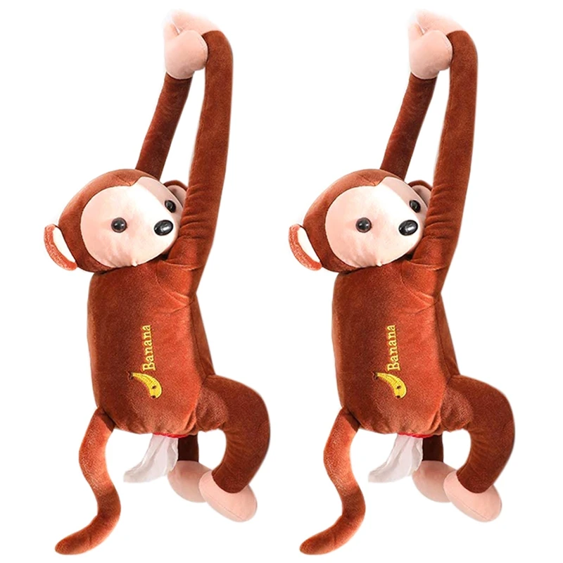 

2X Creative Monkey Tissue Box Cartoon Tissue Cover Paper Holder Napkin Box Paper Storage For Car Home Bathroom