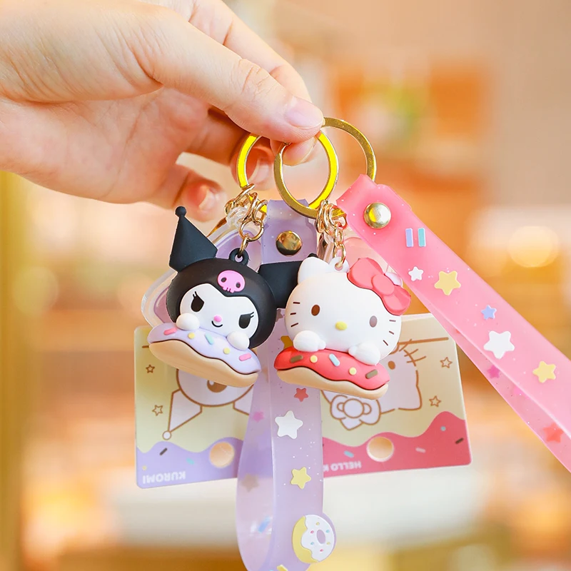 Kawaii Sanrio Hellokitty брелок в виде пончика Melody Cinnamoroll подвеска Kuromi для девочек мягкий