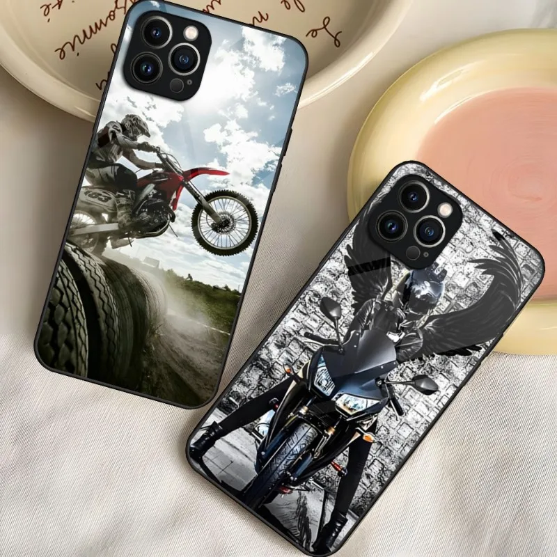 

Спортивный чехол для телефона Moto Cross для IPhone 14 Pro 13 12 11 Mini X XS XR Max 6 8 7 Plus SE 2020 2022, стеклянный чехол